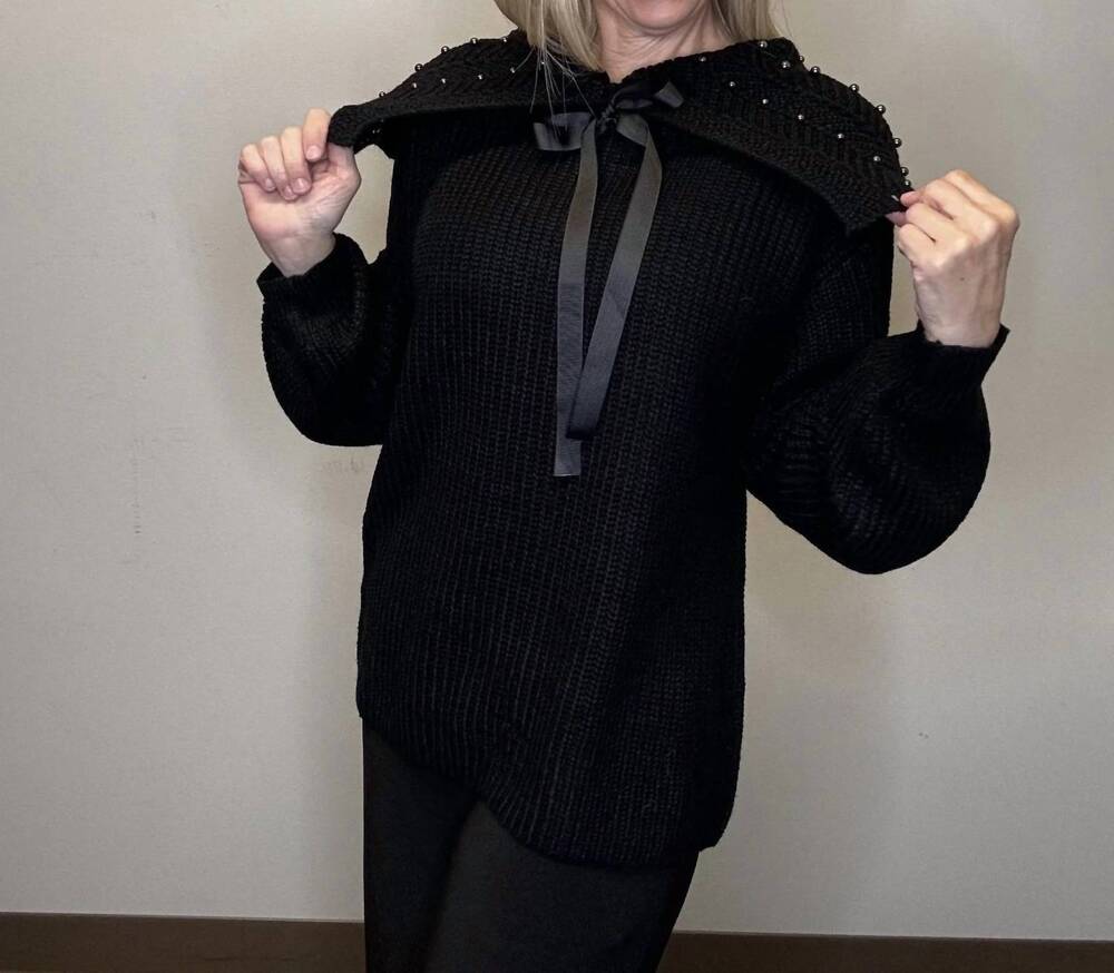 NEW PAPILLON shoulder stud detail sweater in black